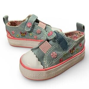 Chatterbox Girls Shoes Toddler 2M Bue Pink Denim Stretch Embroidered Sneakers